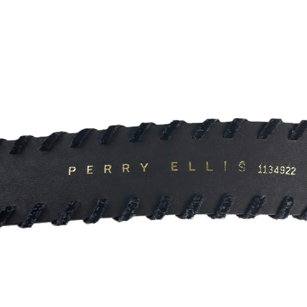 Black Leather Whipstitch Belt S by Perry Ellis Western Rodeo Boho
